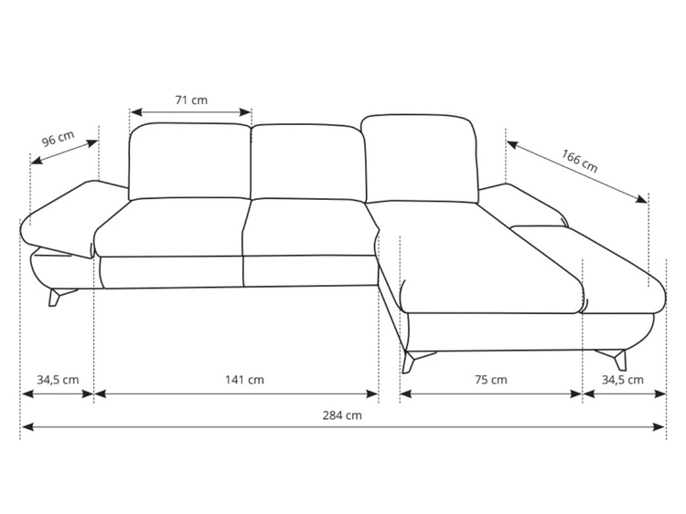 Narożnik L Lewy z funkcją spania i pojemnikiem Hannover Jasnoszary