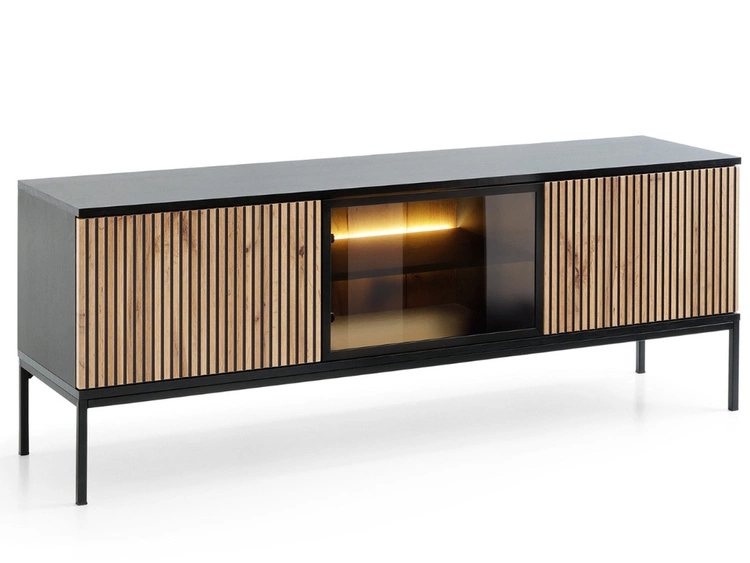 Szafka pod telewizor z szufladami, drzwiczkami i oświetleniem LED Deo Dąb Wotan