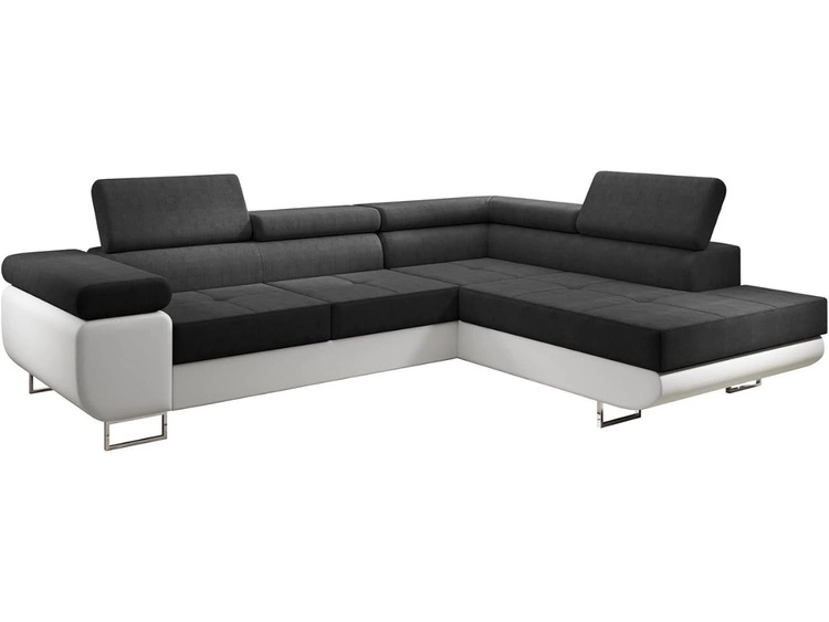 Narożnik prawy z funkcją spania i pojemnikiem Solam L Czarny, Biały