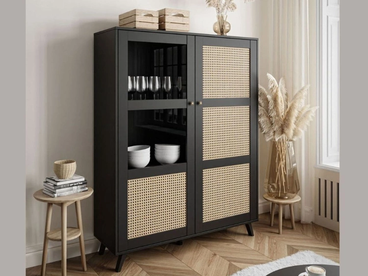 Witryna stojąca przeszklona w stylu boho Bellance czarna