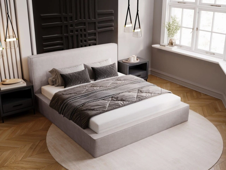 Łóżko tapicerowane z pojemnikiem i stelażem 140x200 Monaco Jasnoszare