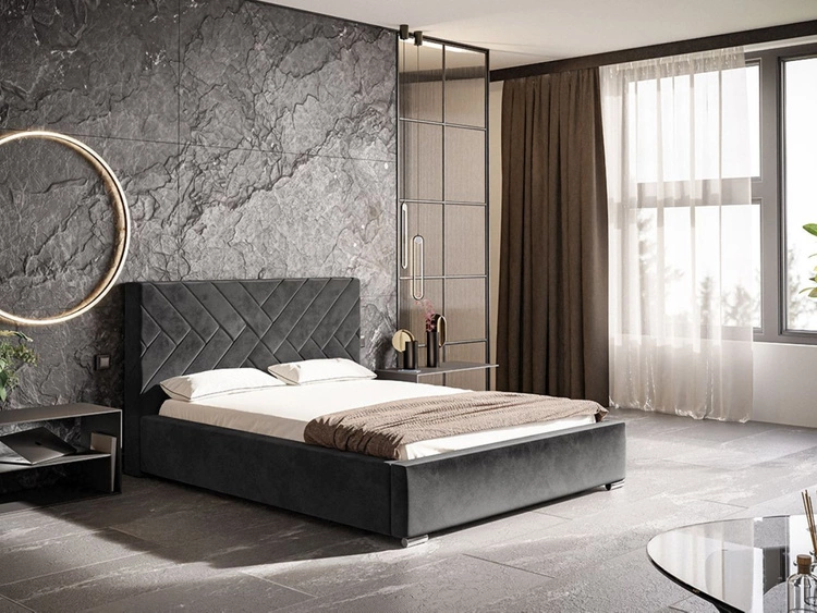 Łóżko tapicerowane z pojemnikiem i stelażem 140x200 Tonale Ciemnoszare