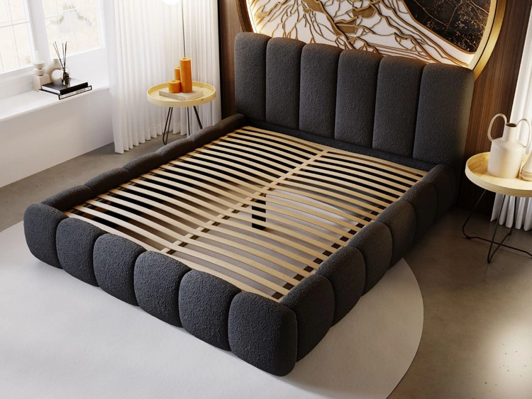 Łóżko tapicerowane bez pojemnika ze stelażem 120x200 Cloud w tkaninie bouclé Czarne