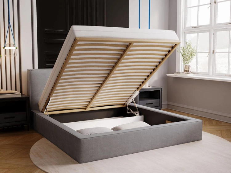Łóżko tapicerowane z pojemnikiem i stelażem 120x200 Monaco Szare