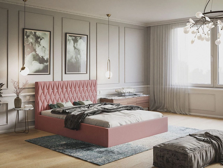 Łóżko tapicerowane z pojemnikiem i stelażem 160x200 Benny Różowe