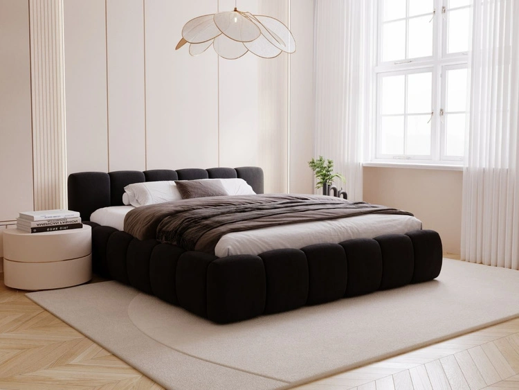 Łóżko tapicerowane z pojemnikiem i stelażem 140x200 Cloud Low czarne