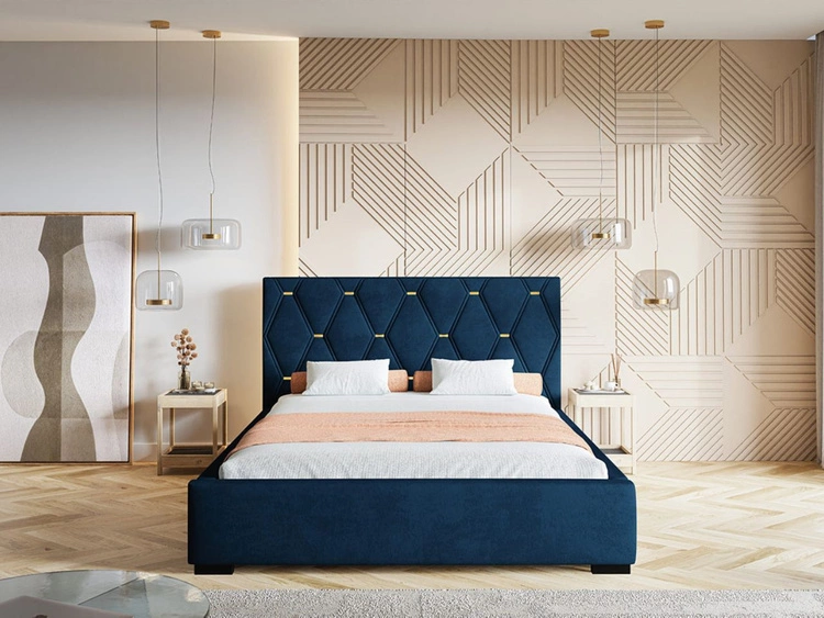 Łóżko tapicerowane z pojemnikiem i stelażem 120x200 Tasso Niebieskie