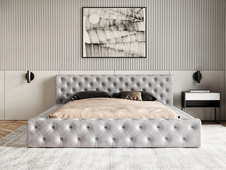 Łóżko tapicerowane z pojemnikiem i stelażem 180x200 cm Palini Jasnoszare