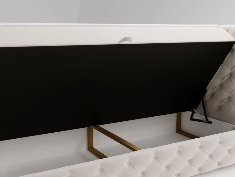 Łóżko kontynentalne z pojemnikiem na pościel 180x200 cm Canolo Kremowe