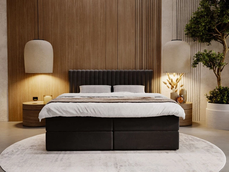 Łóżko kontynentalne z pojemnikiem na pościel 140x200 Marbella Antracytowe