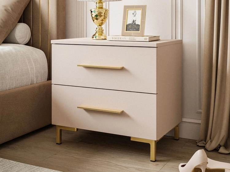 Stolik nocny z dwoma szufladami na złotych nóżkach Nuveo Kaszmir