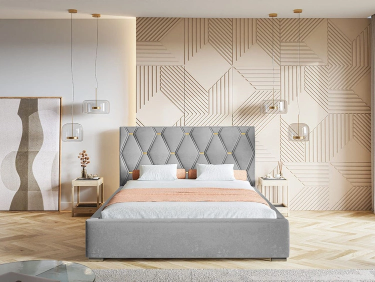 Łóżko tapicerowane z pojemnikiem i stelażem 180x200 Tasso Szare