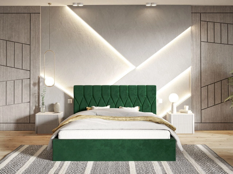 Łóżko tapicerowane z pojemnikiem i stelażem 160x200 Gaja Zielone