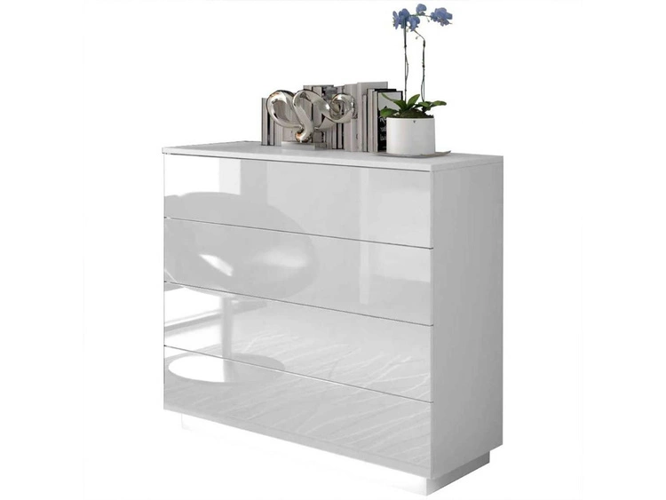 Komoda z czterema szufladami i oświetleniem LED Nuveo Biały połysk