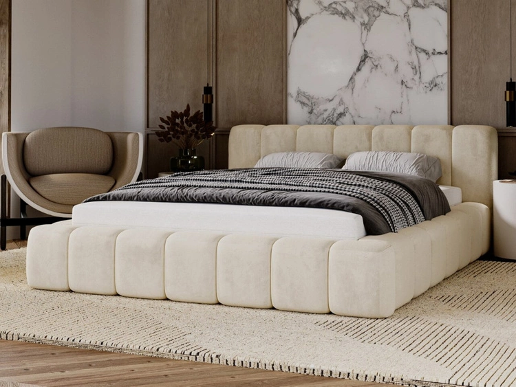 Łóżko tapicerowane z pojemnikiem na pościel 180x200 Ibiza Beżowe