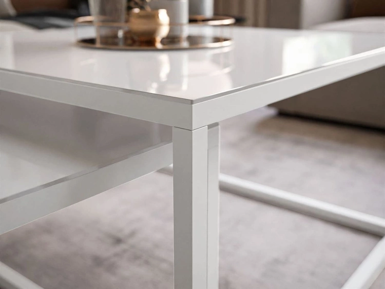 Stolik kawowy na białym stelażu z szklanym blatem Asumi Biały 39x45