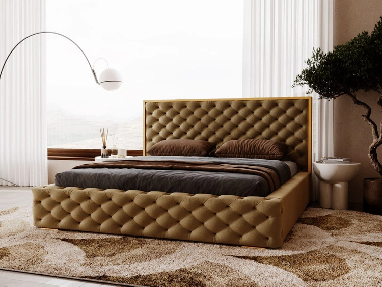 Łóżko tapicerowane z pojemnikiem i stelażem 140x200 Wave Brązowe