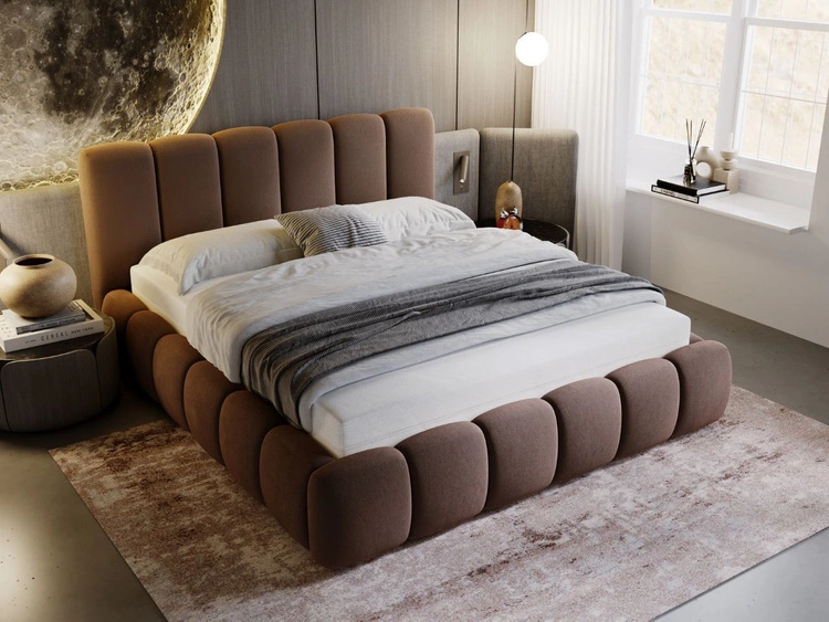 Łóżko tapicerowane z pojemnikiem i stelażem 120x200 Cloud Brązowy