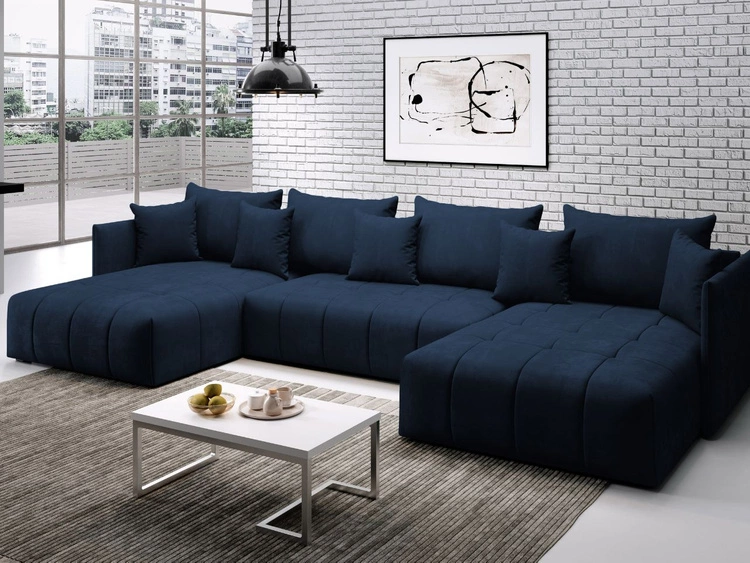 Narożnik U z funkcją spania i pojemnikiem Ardi U Ciemny niebieski