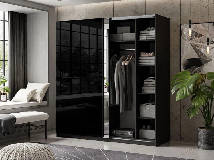 Szafa dwudrzwiowa z drzwiami przesuwnymi 194 cm Nuveo Czarny połysk