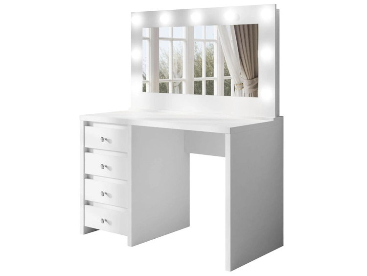 Toaletka kosmetyczna z szufladami, kryształowymi uchwytami i oświetleniem LED Nesso biały mat