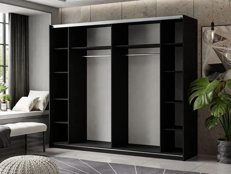 Szafa dwudrzwiowa z drzwiami przesuwnymi i lustrem 244 cm Nuveo Czarny połysk