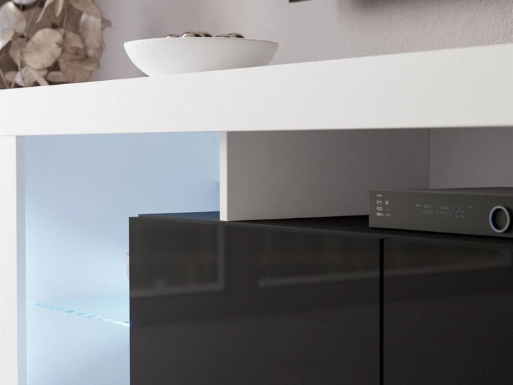 Wisząca szafka RTV pod telewizor z drzwiczkami z nadstawką Nodoo Biały połysk