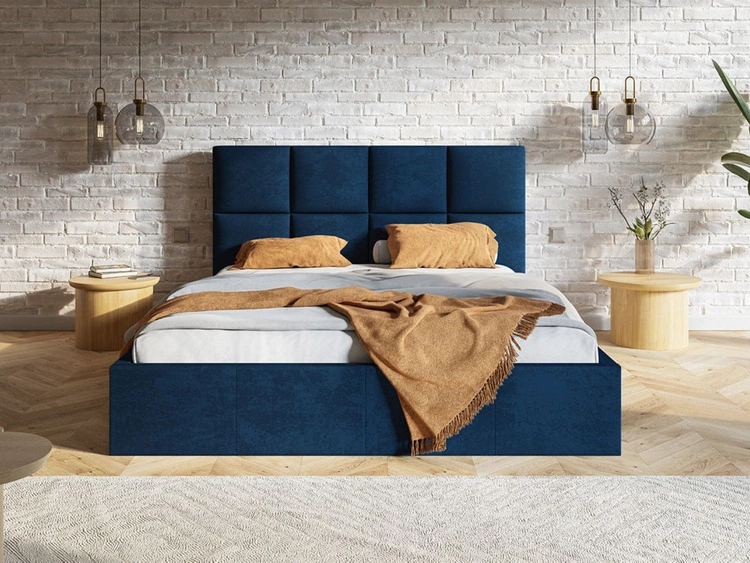 Łóżko tapicerowane z pojemnikiem i stelażem 120x200 Malo ciemnoniebieskie