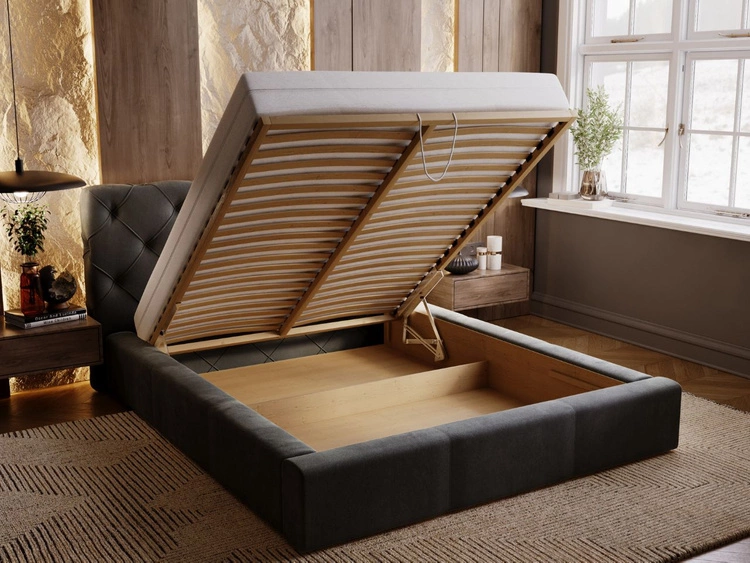 Łóżko tapicerowane z pojemnikiem i stelażem 200x200 Milano Antracytowe