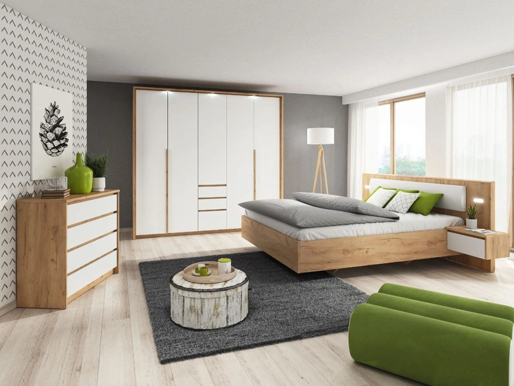 Szafa pięciodrzwiowa z drzwiami uchylnymi Baffi Dąb Craft Złoty, Biała