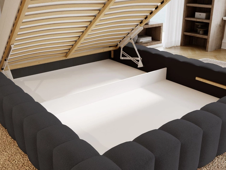 Łóżko tapicerowane z pojemnikiem i stelażem 120x200 cm Rotto Czarne