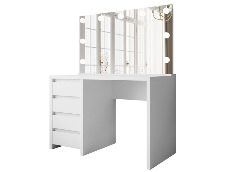 Toaletka z szerokim lustrem, szufladami i oświetleniem LED Nesso biały mat