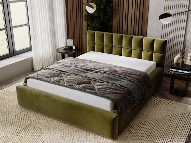 Łóżko tapicerowane z pojemnikiem i stelażem 140x200 Hugo Zielone