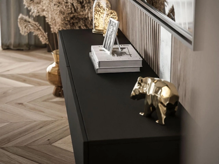 Szafka RTV dwudrzwiowa wisząca 175 cm z oświetleniem LED Sorelle czarny mat