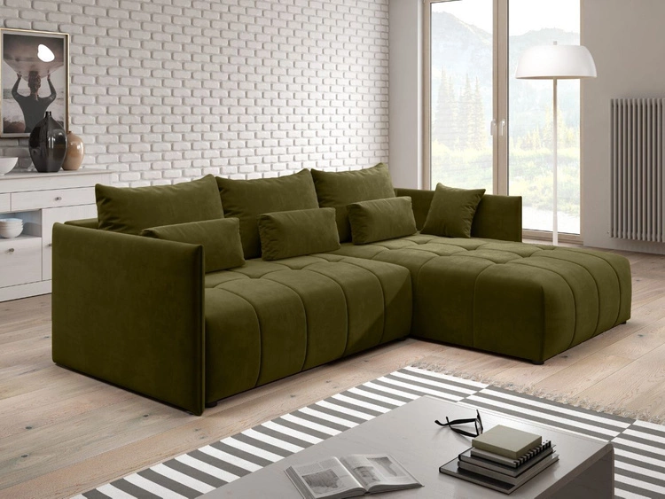 Narożnik L uniwersalny z funkcją spania i pojemnikiem Ardi Ciemny zielony