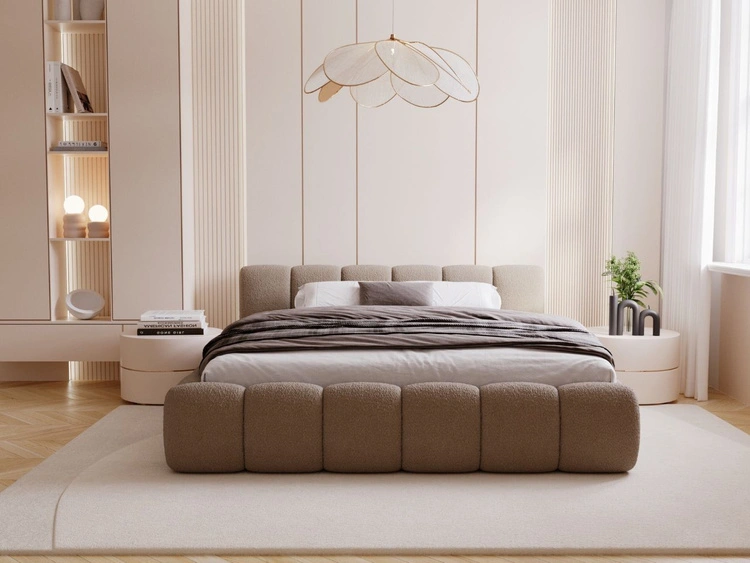 Łóżko tapicerowane z pojemnikiem i stelażem 200x200 Cloud Low brązowe