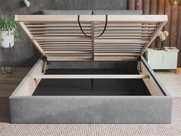 Łóżko tapicerowane z pojemnikiem i stelażem 140x200 Marad białe