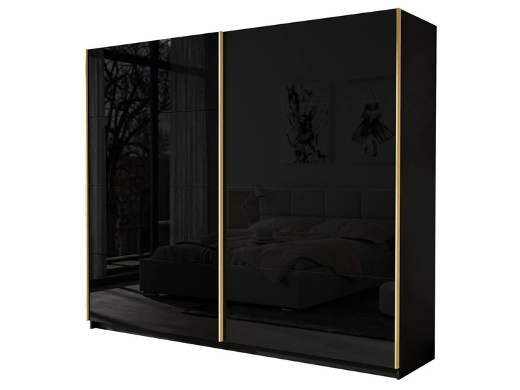 Szafa dwudrzwiowa z drzwiami przesuwnymi 194 cm Noaé Czarny połysk