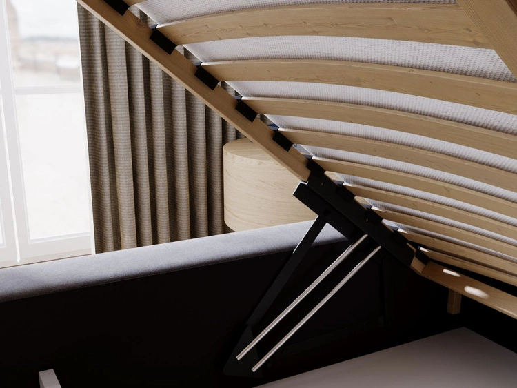 Łóżko tapicerowane z pojemnikiem i stelażem 140x200 Plaza Szare