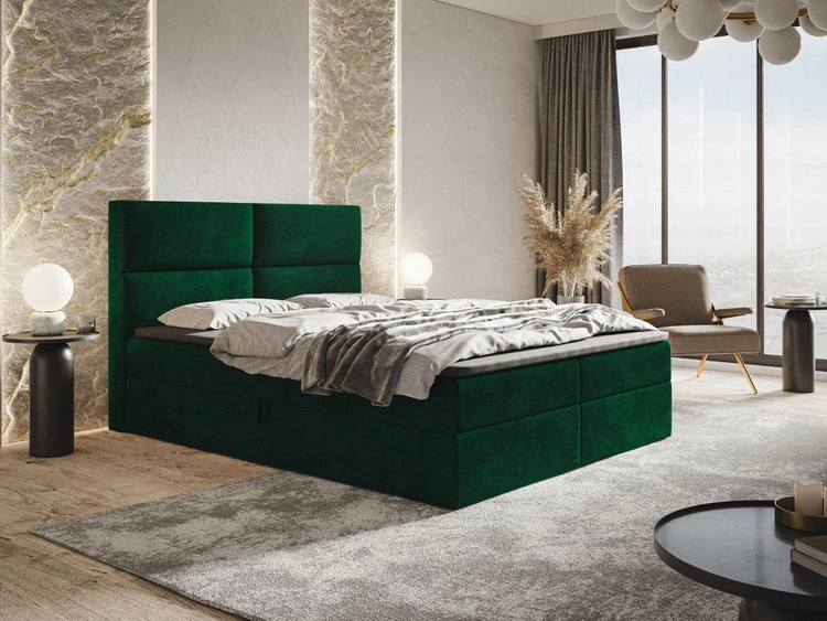 Łóżko kontynentalne z pojemnikiem na pościel 120x200 Hera Zielone