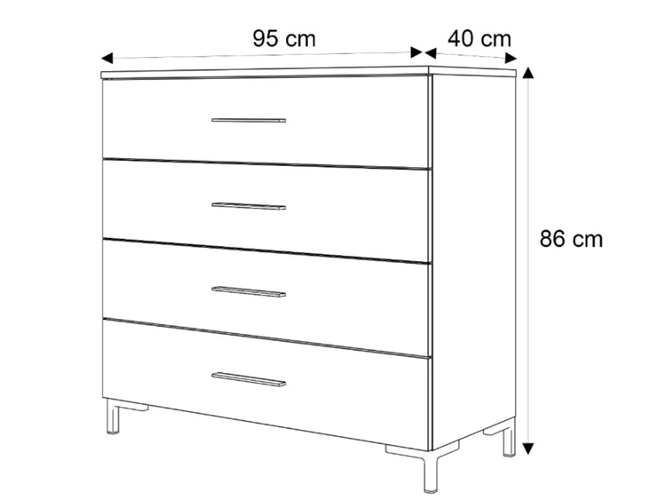 Komoda z czterema szufladami i oświetleniem LED na czarnych nóżkach Nuveo Biały połysk