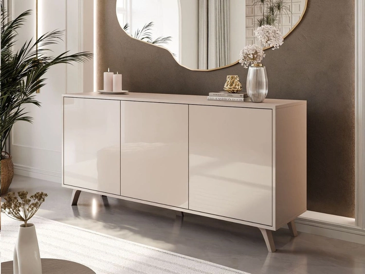 Trzydrzwiowa komoda 154 cm w stylu glamour na kaszmirowych nogach Vivance kaszmir połysk