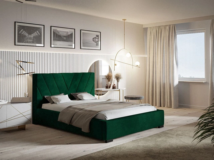 Łóżko tapicerowane z pojemnikiem i stelażem 160x200 Tivoli Ciemnozielone