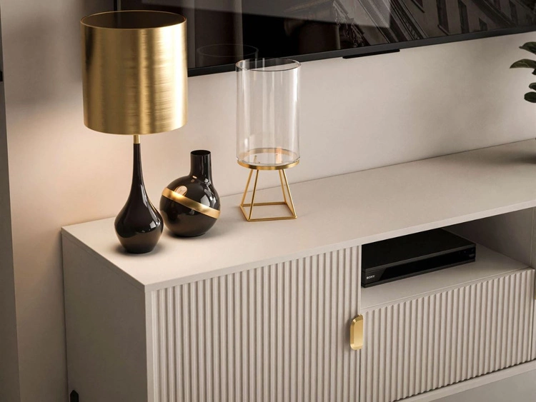 Szafka RTV dwudrzwiowa na czarnych nogach z szufladą Orlean kaszmir mat