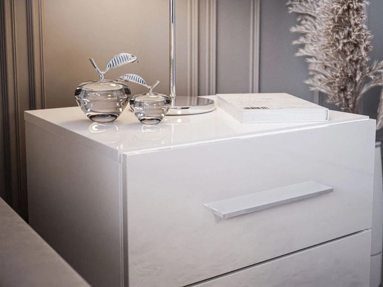 Stolik nocny z dwoma szufladami Nuveo Lux Biały Połysk