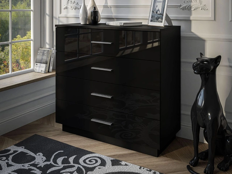 Komoda z czterema szufladami i oświetleniem LED Nuveo Czarny połysk