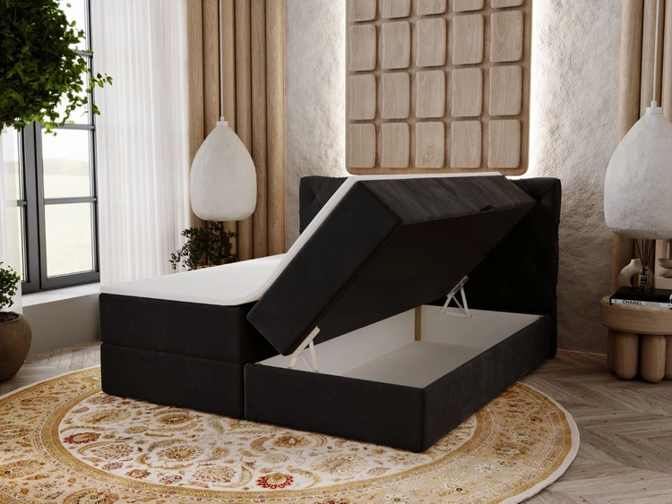 Łóżko kontynentalne z pojemnikiem na pościel 180x200 Napoli Antracytowe