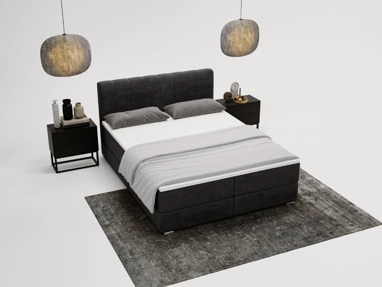 Łóżko kontynentalne z pojemnikami na pościel 160x200 Forte Czarne