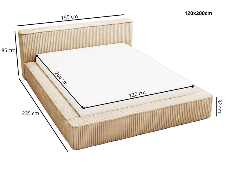 Łóżko tapicerowane z pojemnikiem i stelażem 120x200 Lago Zielone