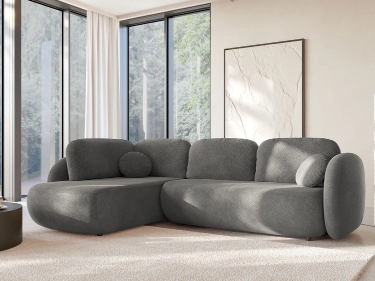 Narożnik z funkcją spania i pojemnikiem Prawy Carino Szary